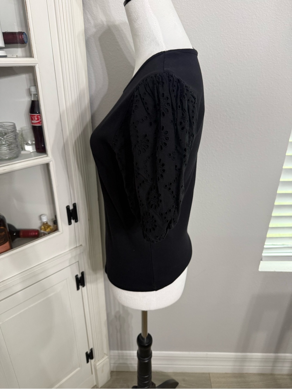 PAIGE Black Eyelet Puff Sleeve Short Sleeve Blouse - Picture 2 of 8